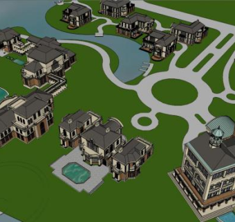 大型旅游区度假村规划项目SU模型下载_sketchup草图大师SKP模型