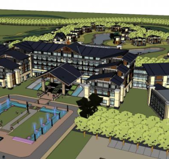 温泉度假区整体景观SU模型下载_sketchup草图大师SKP模型