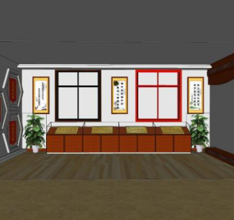 先进单位荣誉室展厅SU模型下载_sketchup草图大师SKP模型
