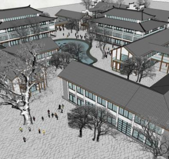 中式旅游商业建筑及规划设计SU模型下载_sketchup草图大师SKP模型
