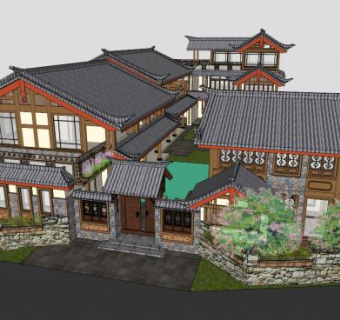中式驿站设计方案SU模型下载_sketchup草图大师SKP模型