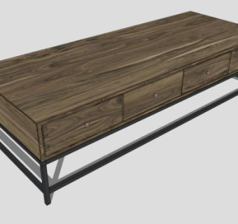 工业风美式钢木茶几SU模型下载_sketchup草图大师SKP模型
