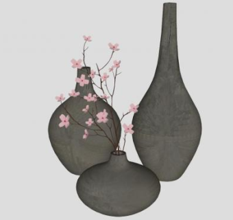樱花花瓶插花摆件SU模型下载_sketchup草图大师SKP模型