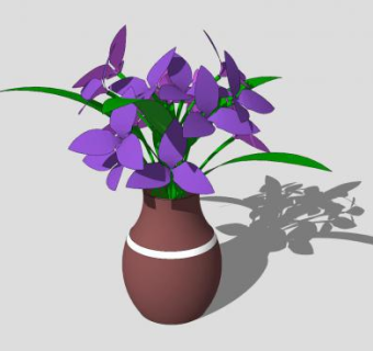陶器花瓶紫色花植物SU模型下载_sketchup草图大师SKP模型