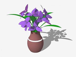陶器花瓶紫色花植物SU模型下载_sketchup草图大师SKP模型
