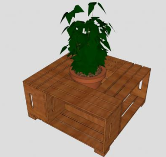 木制茶几盆景装饰SU模型下载_sketchup草图大师SKP模型