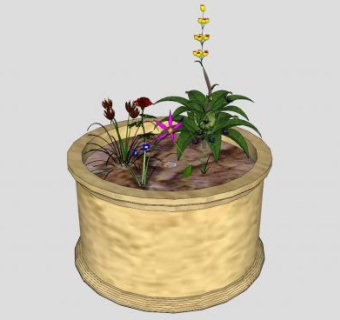 圆形花盆盆栽植物SU模型下载_sketchup草图大师SKP模型