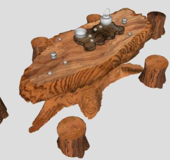 木艺茶艺根雕茶具茶座SU模型下载_sketchup草图大师SKP模型