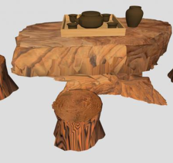 树桩茶艺根雕茶具茶座SU模型下载_sketchup草图大师SKP模型