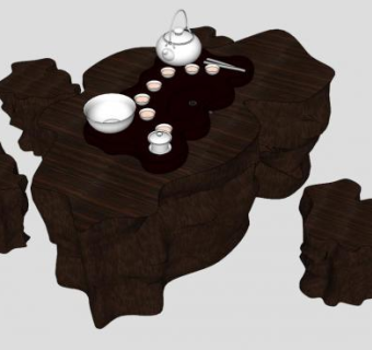 现代木质桌凳树设计SU模型下载_sketchup草图大师SKP模型