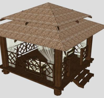 东南亚风格茅草亭子sketchup模型下载_sketchup草图大师SKP模型