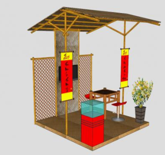 户外茅草小竹亭茶亭SU模型下载_sketchup草图大师SKP模型