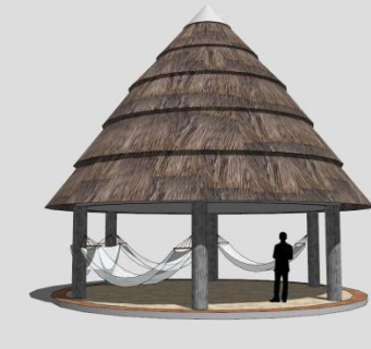 茅草亭子吊床SU模型下载_sketchup草图大师SKP模型