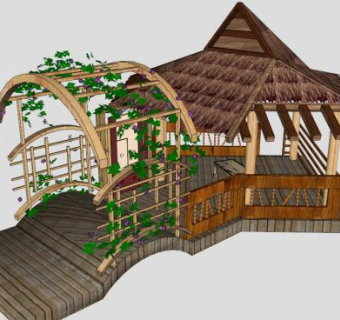 木制草亭子sketchup模型下载_sketchup草图大师SKP模型