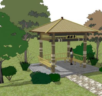 小竹亭亭子sketchup模型下载_sketchup草图大师SKP模型