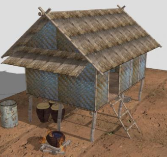 农村茅草屋竹屋sketchup模型下载_sketchup草图大师SKP模型