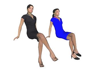 3D美女女人坐姿SU模型下载_sketchup草图大师SKP模型