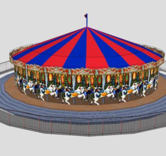 马戏团旋转木马儿童游乐设施SU模型下载_sketchup草图大师SKP模型