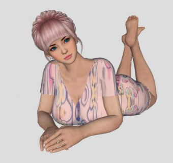 趴着的美女人物SU模型下载_sketchup草图大师SKP模型