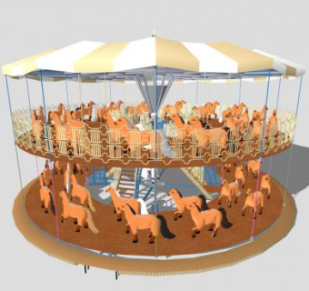 双层旋转木马儿童游乐设施SU模型下载_sketchup草图大师SKP模型