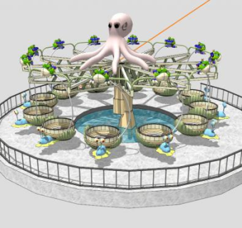 双人飞天章鱼儿童游乐设施SU模型下载_sketchup草图大师SKP模型