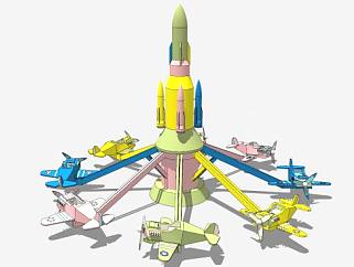 旋转飞机儿童游乐设施SU模型下载_sketchup草图大师SKP模型