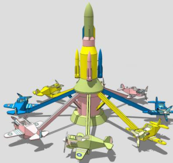 旋转飞机儿童游乐设施SU模型下载_sketchup草图大师SKP模型