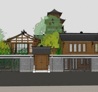 川西风格仿古住宅建筑SU模型下载_sketchup草图大师SKP模型