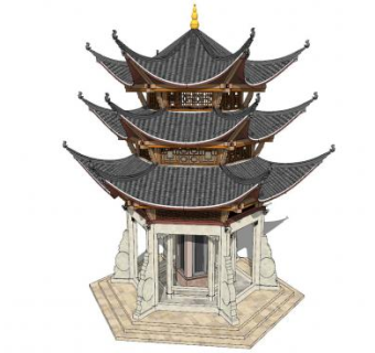 中式仿古重檐亭子建筑SU模型下载_sketchup草图大师SKP模型