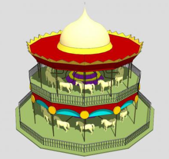 旋转木马儿童游乐设施SU模型下载_sketchup草图大师SKP模型