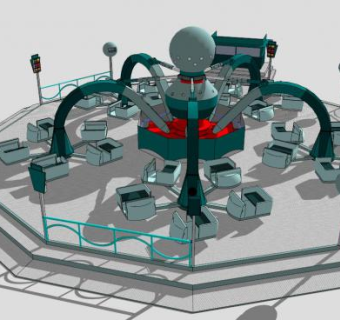 转转飞船旋转木马儿童游乐设施SU模型下载_sketchup草图大师SKP模型
