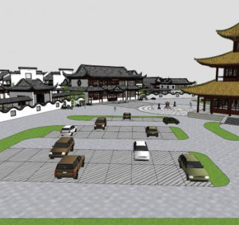 中式园林建筑塔楼SU模型下载_sketchup草图大师SKP模型