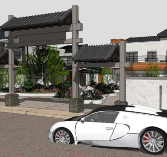 中式别墅景观SU模型下载_sketchup草图大师SKP模型
