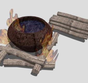 农家乐劈柴起火SU模型下载_sketchup草图大师SKP模型