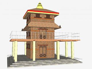 <em>尼泊尔</em>风格寺庙SU模型下载_sketchup草图大师SKP模型