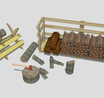 农家乐农具劈柴SU模型下载_sketchup草图大师SKP模型