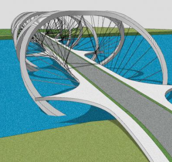 现代吊桥索桥桥梁SU模型下载_sketchup草图大师SKP模型