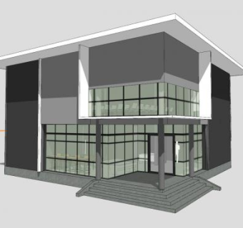 两层办公楼建筑SU模型下载_sketchup草图大师SKP模型