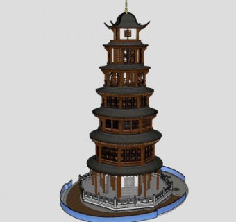 塔楼古建筑SU模型下载_sketchup草图大师SKP模型