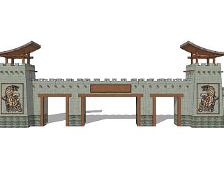 唐代古代城门城楼SU模型下载_sketchup草图大师SKP模型