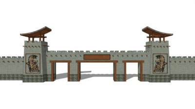 唐代古代城门城楼SU模型下载_sketchup草图大师SKP模型