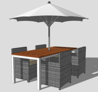 白色遮阳伞室外桌椅SU模型下载_sketchup草图大师SKP模型