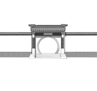 中式院门院墙围墙SU模型下载_sketchup草图大师SKP模型