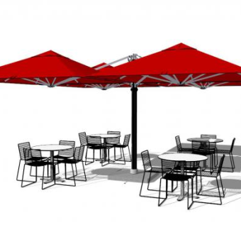 多个遮阳伞室外桌椅组合SU模型下载_sketchup草图大师SKP模型
