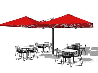 多个遮阳伞室外桌椅组合SU模型下载_sketchup草图大师SKP模型