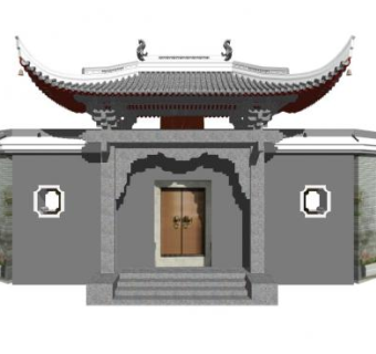中式院门大门围墙SU模型下载_sketchup草图大师SKP模型