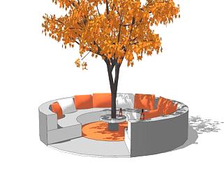 枫树遮阳伞室外桌椅沙发组合SU模型下载_sketchup草图大师SKP模型