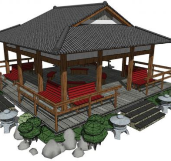 日式古建筑亭子凉亭SU模型下载_sketchup草图大师SKP模型