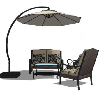 好看遮阳伞室外桌椅组合SU模型下载_sketchup草图大师SKP模型