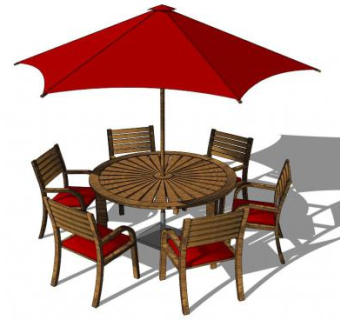 红色户外木质座椅SU模型下载_sketchup草图大师SKP模型